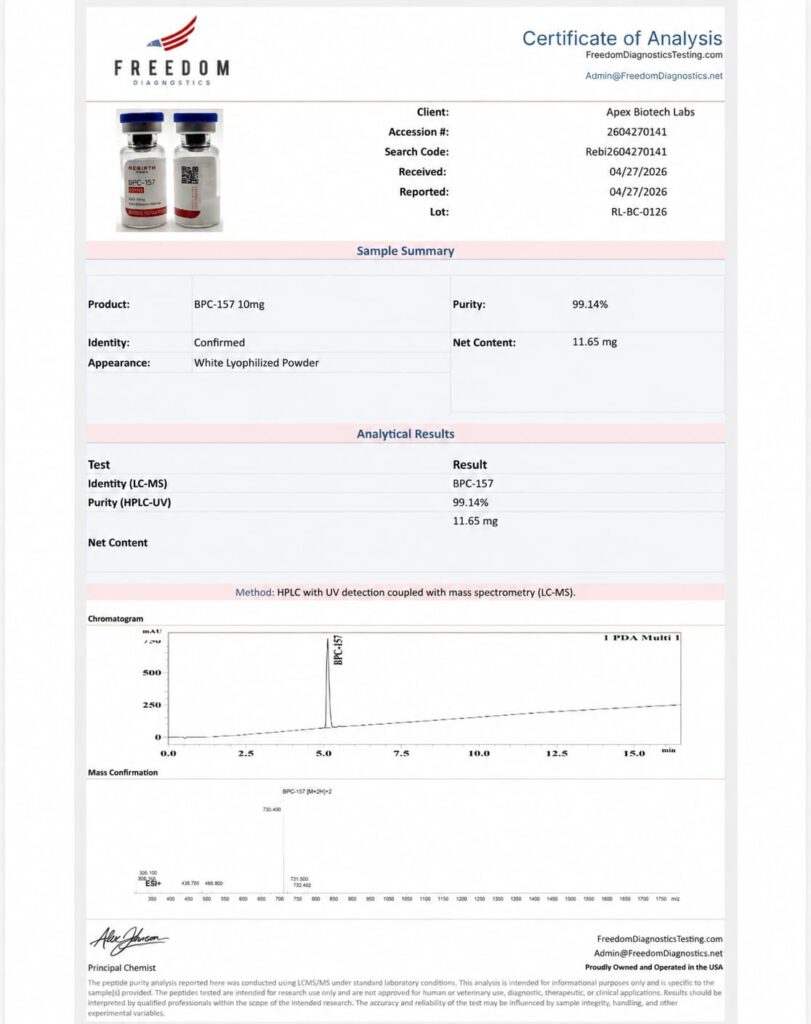 BPC-157 10MG Certificate of Analysis COA Apex Biotech Labs
